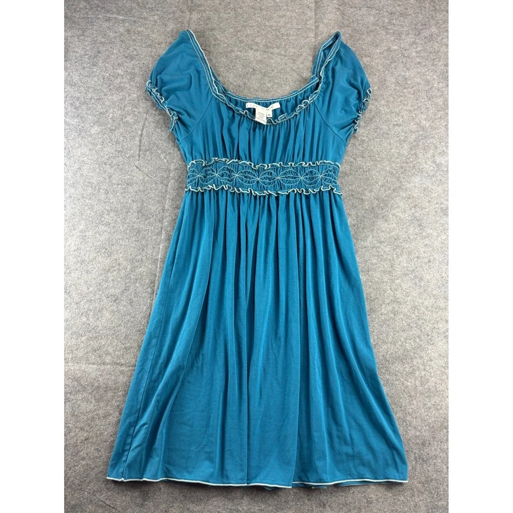 Max Studio Teal Blue Smocked Empire Waist Mini Dress Women XL Aquamarine 00s y2k